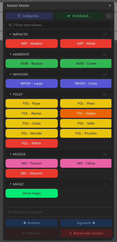 Marker Categories Window