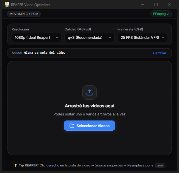 REAPER Video Optimizer Interface