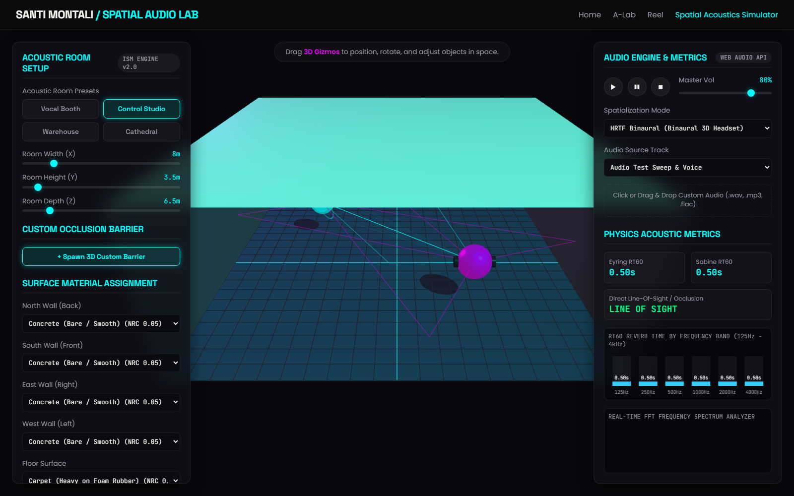 A-Spatial Experiment — 3D acoustic ray tracing simulator